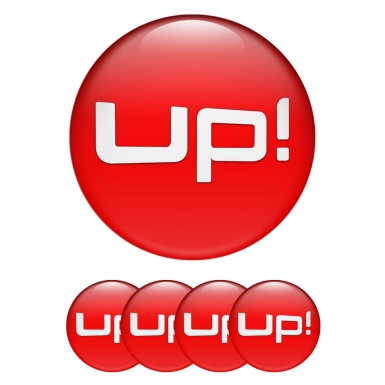 VW Up Wheel Stickers for Center Caps Red Fill White Logo Edition