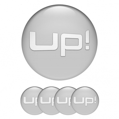 VW Up Domed Stickers for Wheel Center Caps Grey Base White Logo