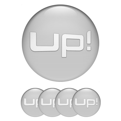 VW Up Domed Stickers for Wheel Center Caps Grey Base White Logo