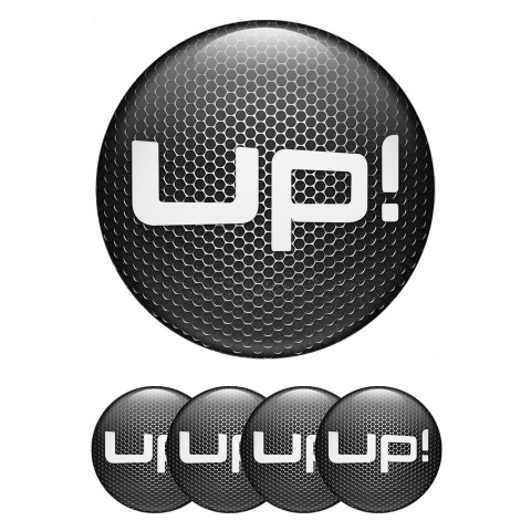 VW Up Stickers for Wheels Center Caps Metal Grate White Logo Motif