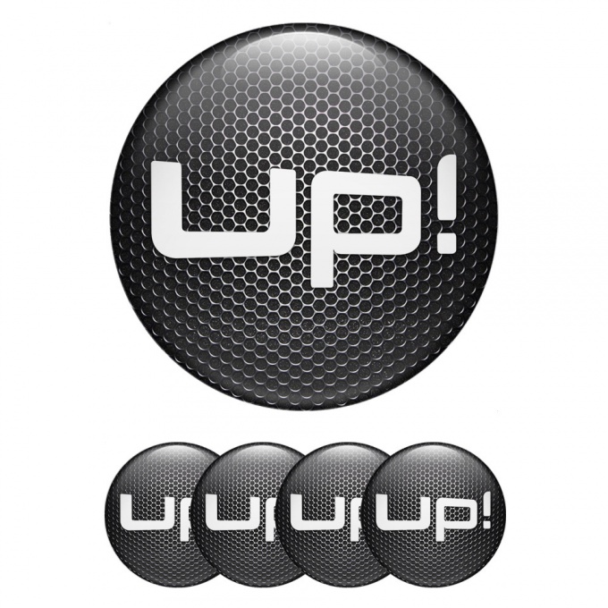 VW Up Stickers for Wheels Center Caps Metal Grate White Logo Motif