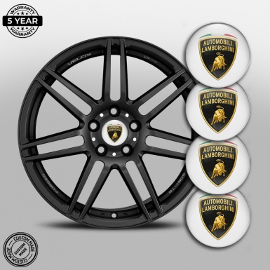 Lamborghini Emblem for Wheel Center Caps White Gold Shield Italian Banner