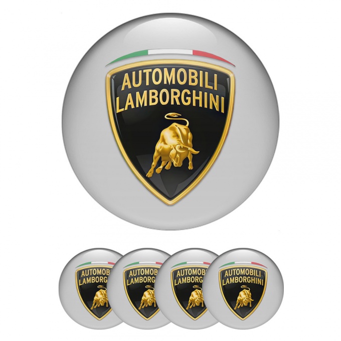 Lamborghini Wheel Stickers for Center Caps Grey Classic Shield Italian Flag