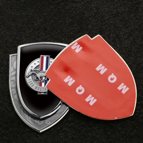 Ford Mustang Metal Domed Emblem Silver Black Fill Chrome Logo Design