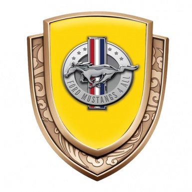 Ford Mustang Emblem Fender Badge Gold Yellow Base Chrome Logo