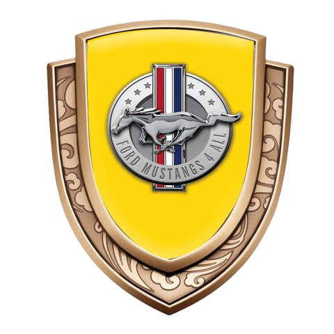 Ford Mustang Emblem Fender Badge Gold Yellow Base Chrome Logo