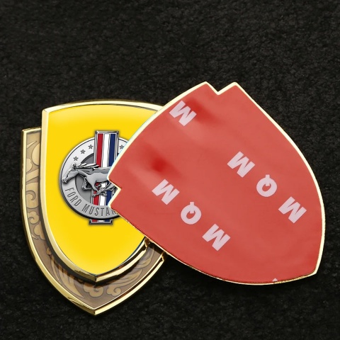 Ford Mustang Emblem Fender Badge Gold Yellow Base Chrome Logo
