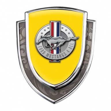 Ford Mustang Emblem Fender Badge Silver Yellow Base Chrome Logo