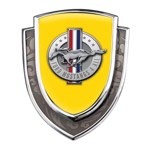 Ford Mustang Emblem Fender Badge Silver Yellow Base Chrome Logo