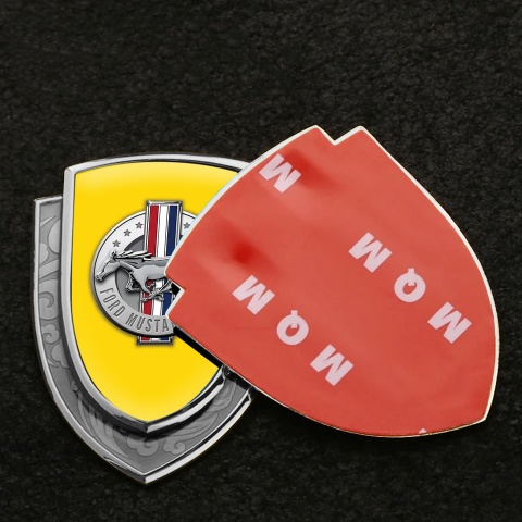 Ford Mustang Emblem Fender Badge Silver Yellow Base Chrome Logo