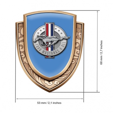 Ford Mustang Fender Emblem Badge Gold Glacial Blue Chrome Logo Edition