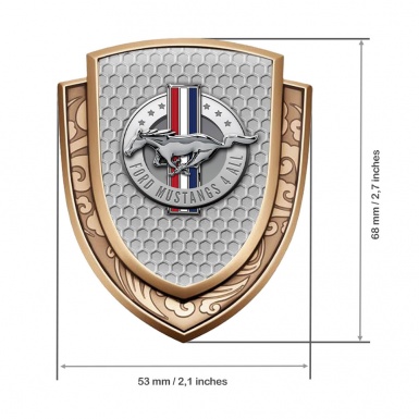 Ford Mustang Emblem Badge Gold Grey Honeycomb Chrome Logo Motif