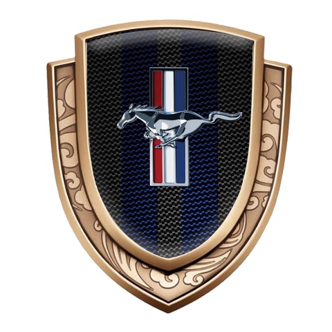 Ford Mustang Badge Self Adhesive Gold Carbon Tricolor Logo Design