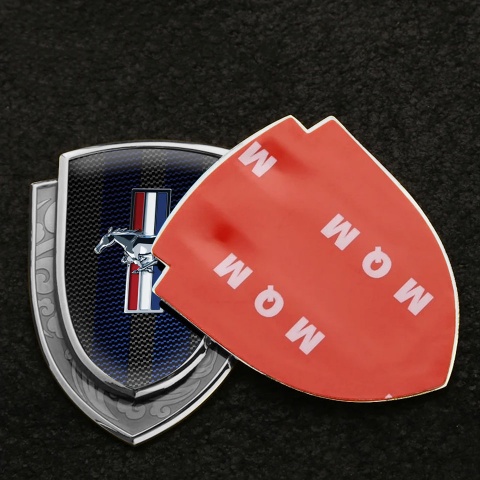 Ford Mustang Badge Self Adhesive Silver Carbon Tricolor Logo Design