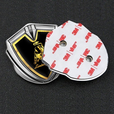 Lamborghini Emblem Badge Self Adhesive Silver Black Glimmering Frame