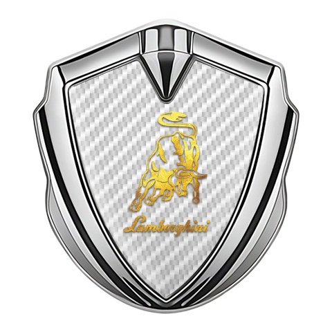 Lamborghini Emblem Trunk Badge Silver White Carbon Glimmering Logo