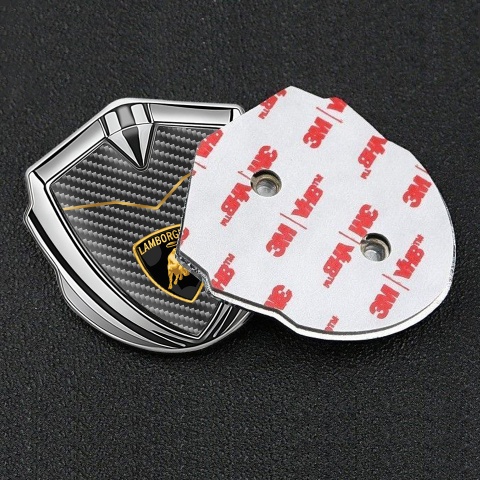 Lamborghini Badge Self Adhesive Silver Black Carbon Stylish Concept