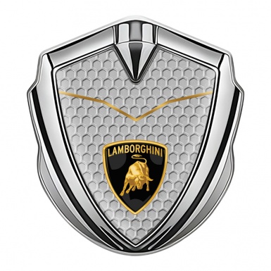 Lamborghini Emblem Fender Badge Silver Honeycomb Stylish Logo Design