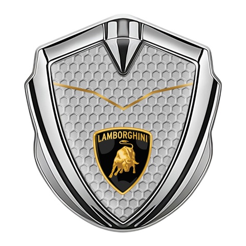 Lamborghini Emblem Fender Badge Silver Honeycomb Stylish Logo Design