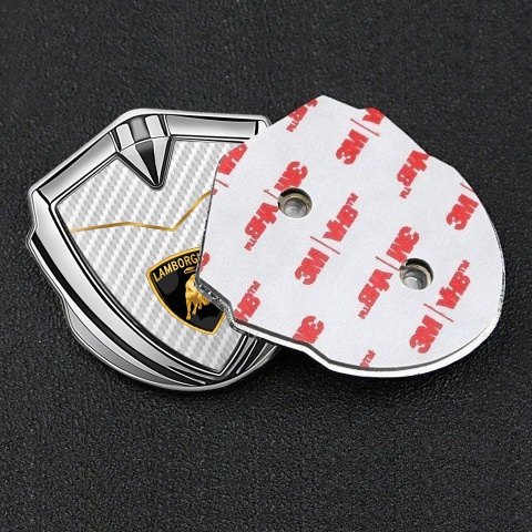Lamborghini Metal Emblem Self Adhesive Silver White Carbon Stylish Design