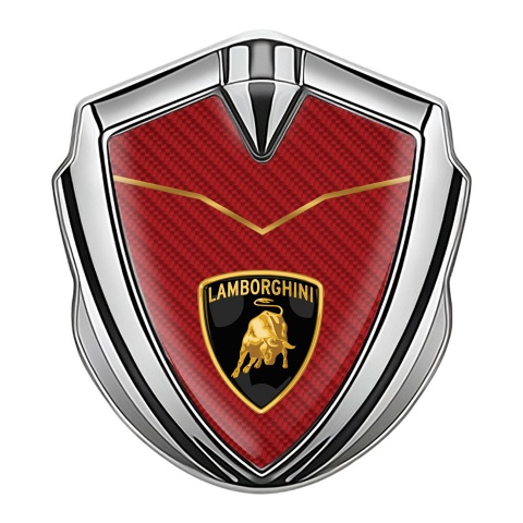 Lamborghini Fender Emblem Badge Silver Red Carbon Gleaming Logo Design