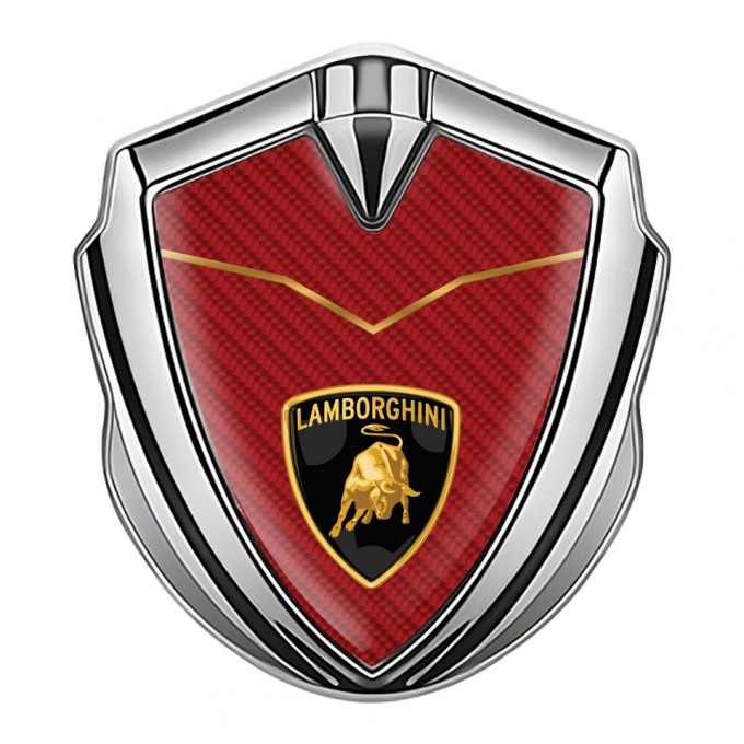 Lamborghini Fender Emblem Badge Silver Red Carbon Gleaming Logo Design