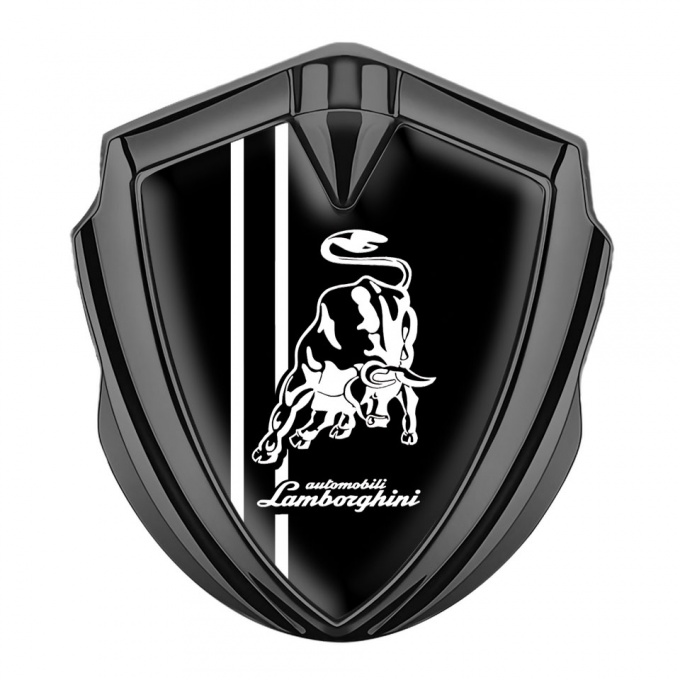 Lamborghini Emblem Badge Graphite Black Background White Sport Stripes