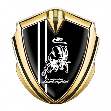 Lamborghini Emblem Badge Gold Black Background White Sport Stripes