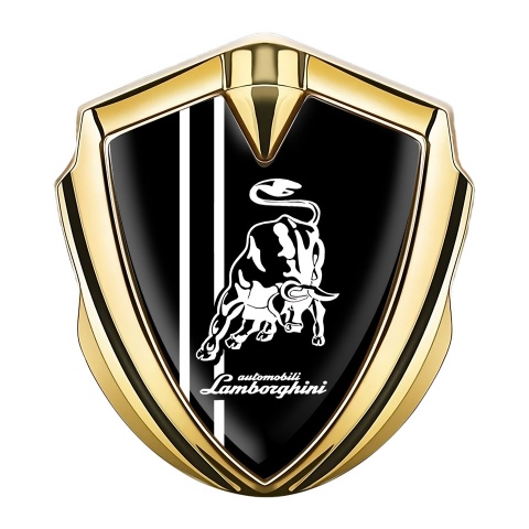 Lamborghini Emblem Badge Gold Black Background White Sport Stripes