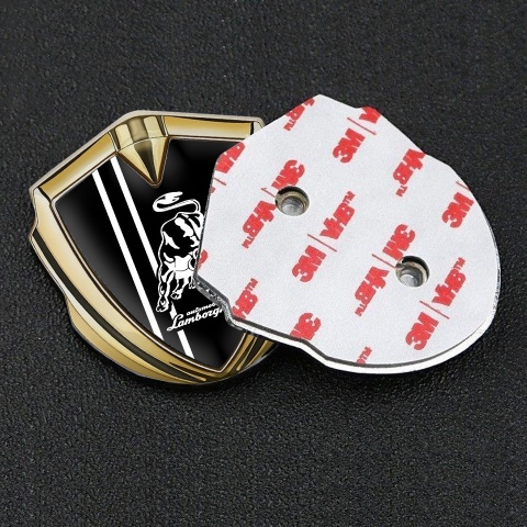 Lamborghini Emblem Badge Gold Black Background White Sport Stripes