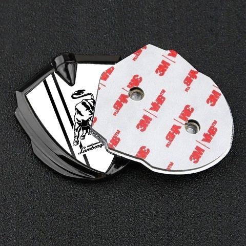 Lamborghini Domed Emblem Graphite White Background White Sport Stripes