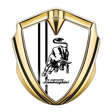 Lamborghini Domed Emblem Gold White Background White Sport Stripes