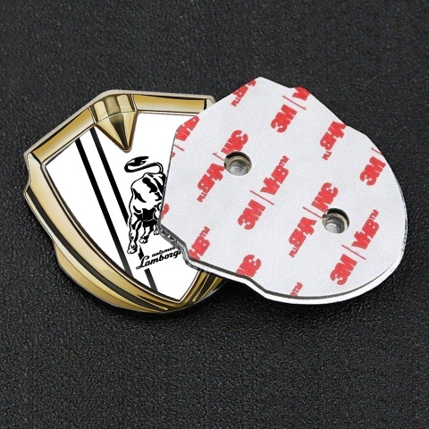Lamborghini Domed Emblem Gold White Background White Sport Stripes