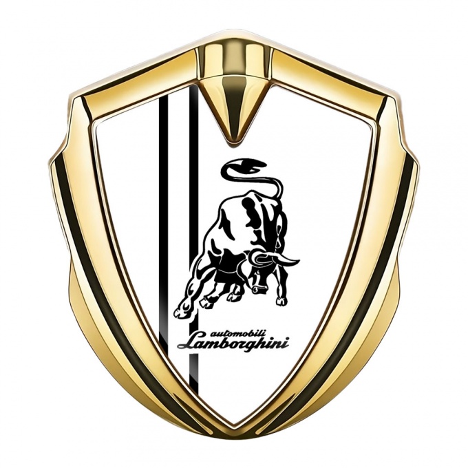 Lamborghini Domed Emblem Gold White Background White Sport Stripes