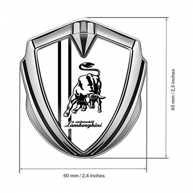 Lamborghini Domed Emblem Silver White Background White Sport Stripes