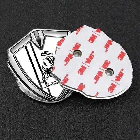 Lamborghini Domed Emblem Silver White Background White Sport Stripes