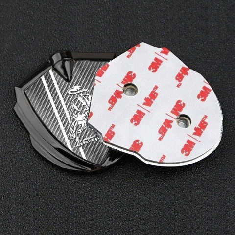 Lamborghini Domed Badge Graphite Light Carbon Fiber Black Sport Stripes