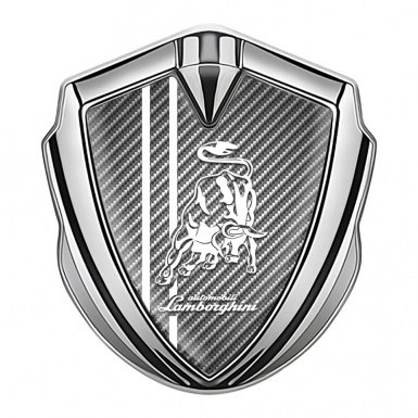 Lamborghini Domed Badge Silver Light Carbon Fiber Black Sport Stripes