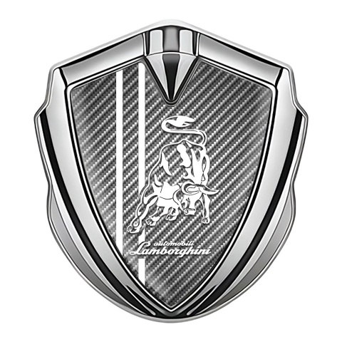 Lamborghini Domed Badge Silver Light Carbon Fiber Black Sport Stripes