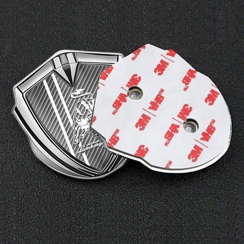 Lamborghini Domed Badge Silver Light Carbon Fiber Black Sport Stripes