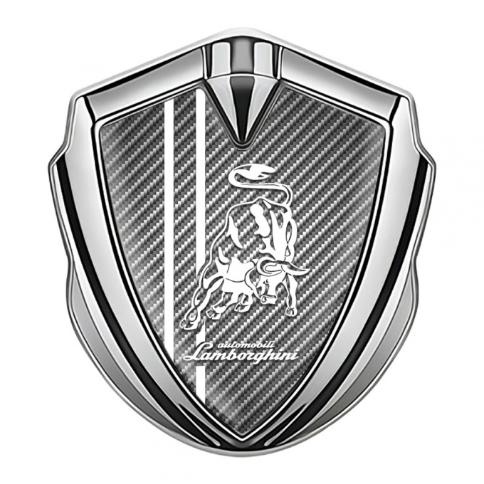 Lamborghini Domed Badge Silver Light Carbon Fiber Black Sport Stripes
