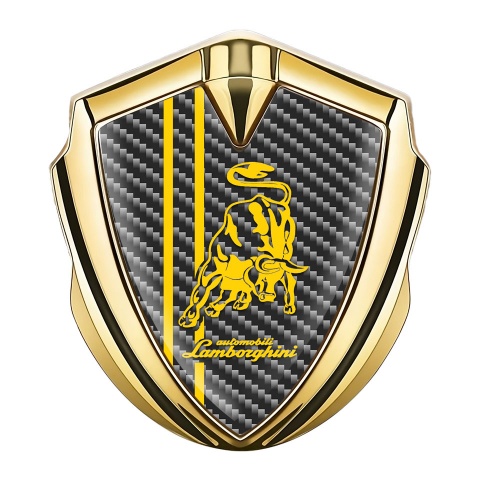 Lamborghini Metal Domed Emblem Gold Dark Carbon Yellow Sport Logo