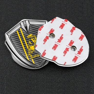 Lamborghini Metal Domed Emblem Silver Dark Carbon Yellow Sport Logo