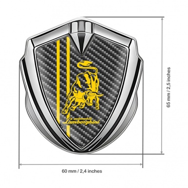 Lamborghini Metal Domed Emblem Silver Dark Carbon Yellow Sport Logo