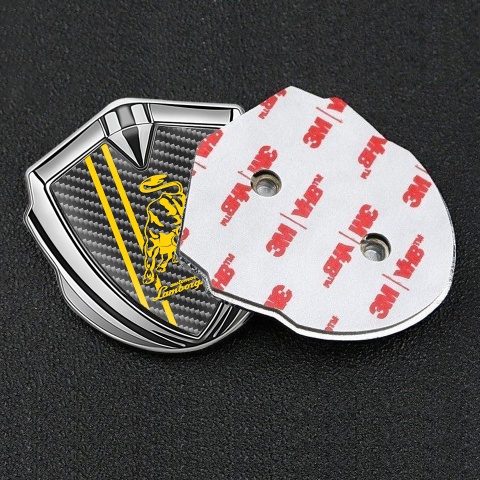 Lamborghini Metal Domed Emblem Silver Dark Carbon Yellow Sport Logo