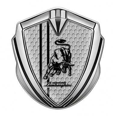 Lamborghini Badge Self Adhesive Silver Honeycomb White Stripes Design
