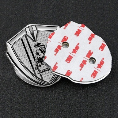 Lamborghini Badge Self Adhesive Silver Honeycomb White Stripes Design