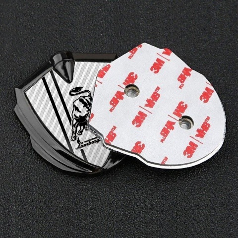 Lamborghini Emblem Fender Badge Graphite White Carbon White Stripes Design