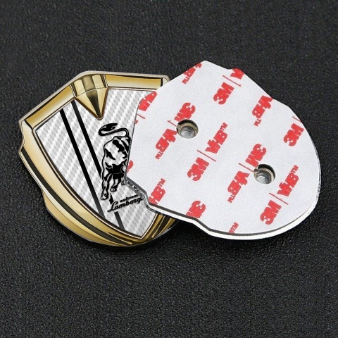 Lamborghini Emblem Fender Badge Gold White Carbon White Stripes Design