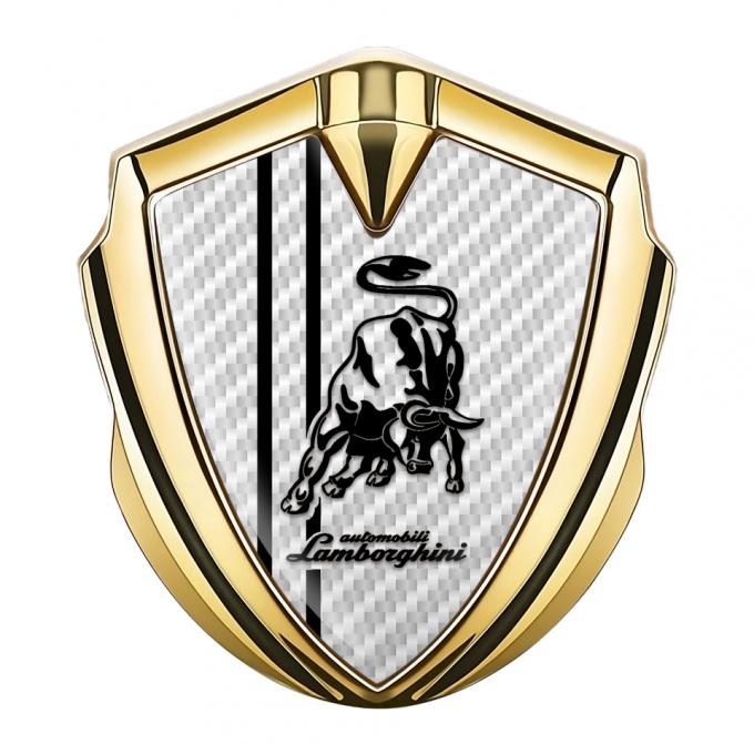 Lamborghini Emblem Fender Badge Gold White Carbon White Stripes Design